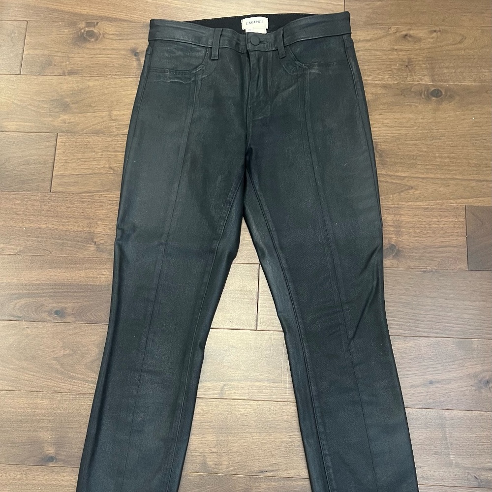L'Agence coated stretch faux leather pants with split hem detail in front